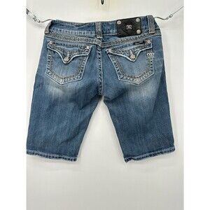 Miss Me Blue Denim  Womens Bermuda Shorts Size 27 distress summer  flappy pocket